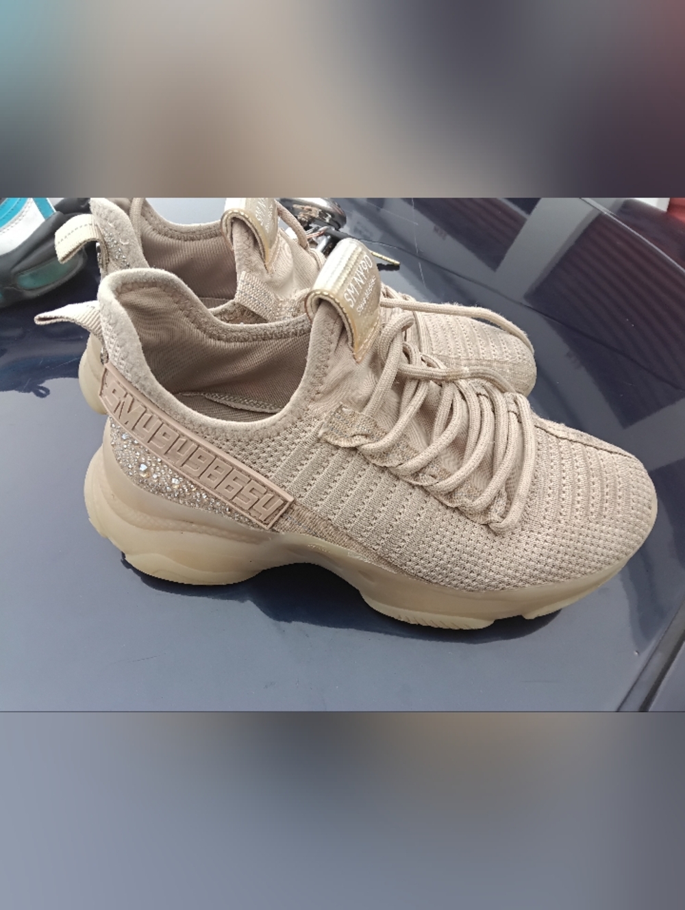 Steve Madden Maxima Multi Tan Blush Sparkle Rhinestone Sneakers Women's Size 10.
